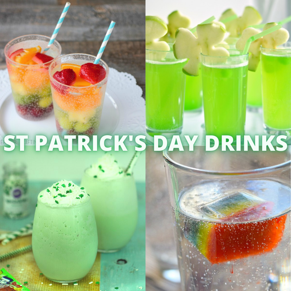 Fun green and rainbow, non alcoholic st patrick's day drinks for kids. 